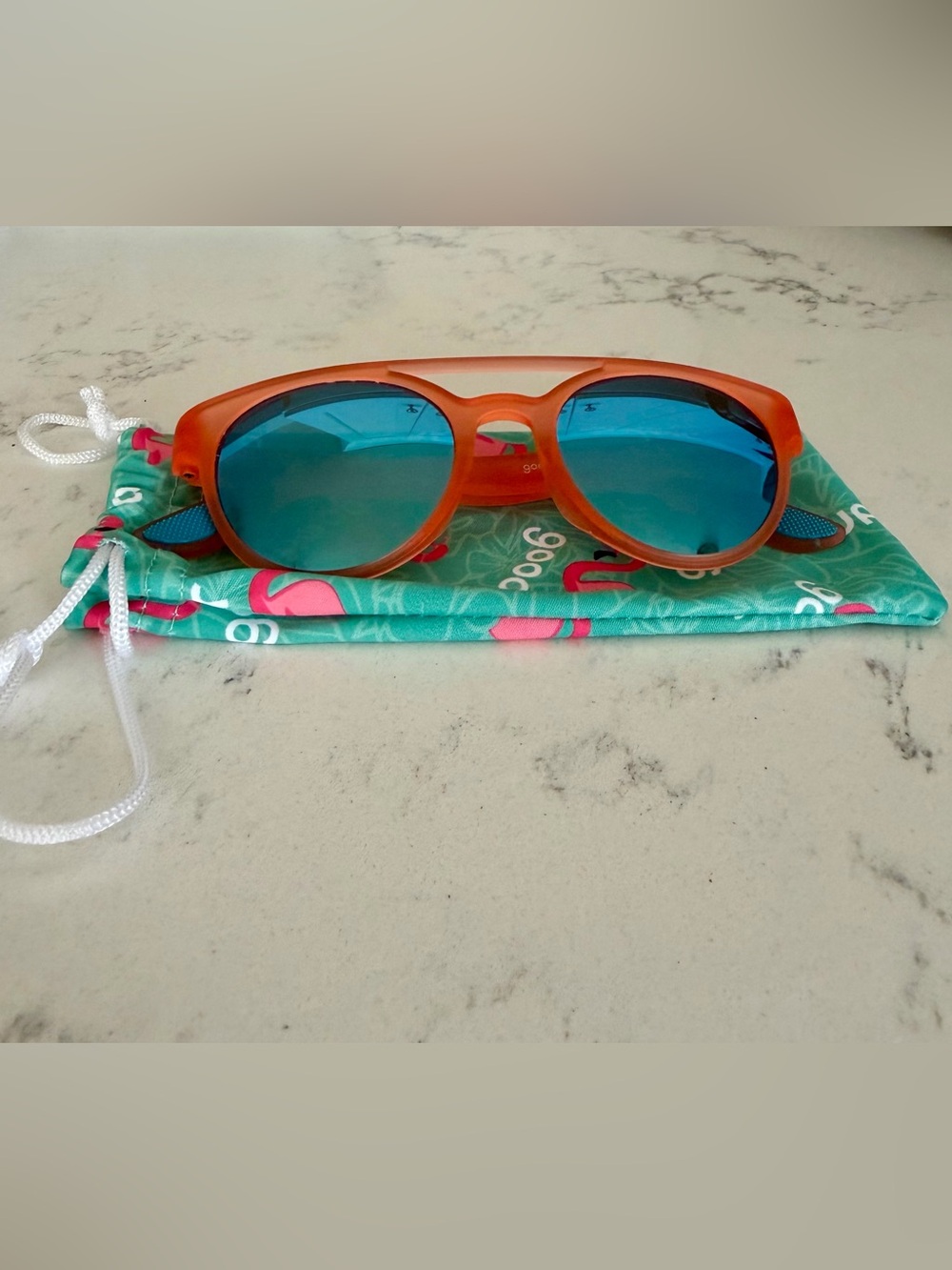 Orange Frame Sunglasses with Blue Lenses
